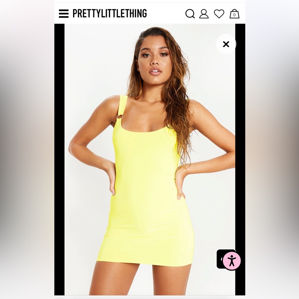 Pretty Little Thing Yellow Slinky Ring Detail Square Neck Bodycon Dress